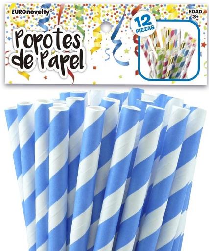 [P04.5230/1] Popote de Papel Azul 12pz