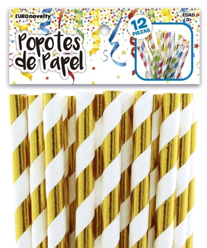 [P04.5242/01] Popotes de Papel Dorados 12pz