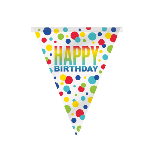 [P06.73089] Plastic Flag Banner Rainbow Spots Birthday 12ft