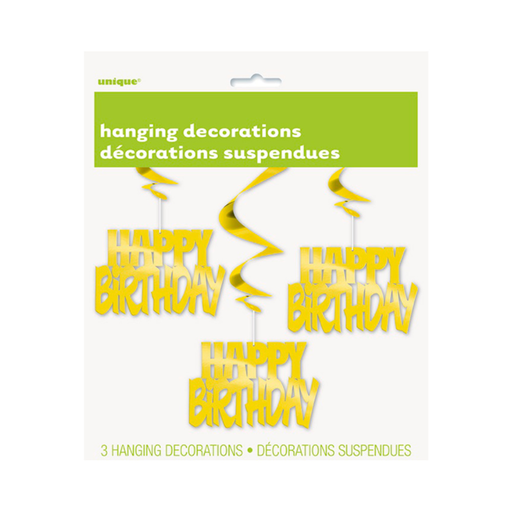[P06.62941] Dizzy Dangler Happy Bday Dorado 3pz