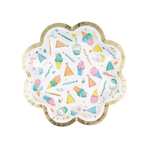 [P06.43574] Plato 7 Foil Shp Rainbow Birthday Sweets 8pz