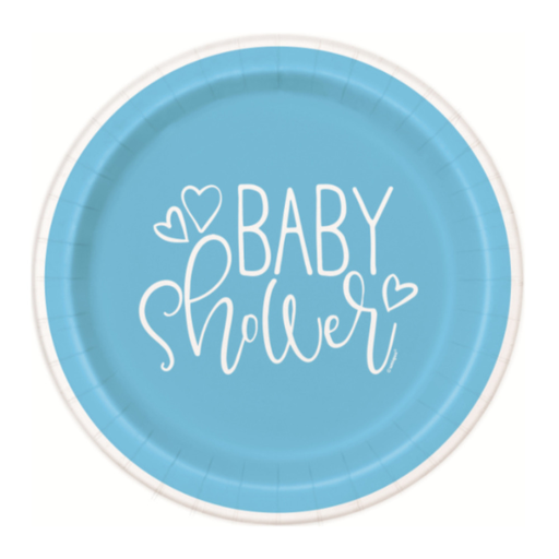 [P06.73385] Plato 9 Blue Hearts Baby Shower 8pz