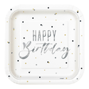 Plato 9 Sq Silver Happy Birthday