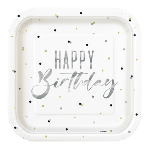 [P06.40815] Plato 9 Sq Silver Happy Birthday