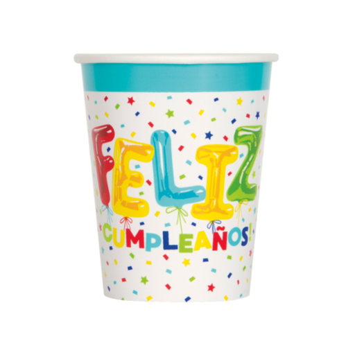 [P06.74716] Vaso 9oz Feliz Cumpleaños Unique C/8