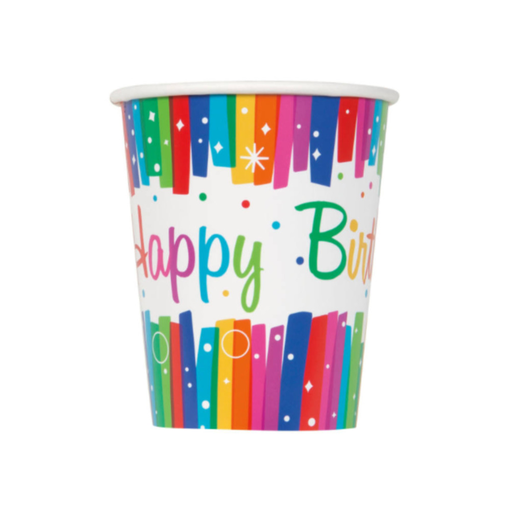[P06.49566] Vaso 9oz Rainbow Ribbon Birthday 8pz