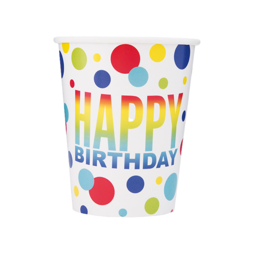 [P06.73086] Vaso 9oz Rainbow Spots Birthday C/8