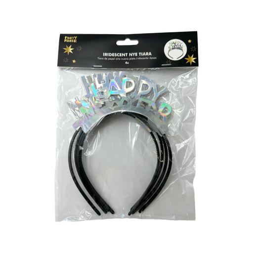 [P08.629114] Tiara de Año Plata Iridiscente 4pz