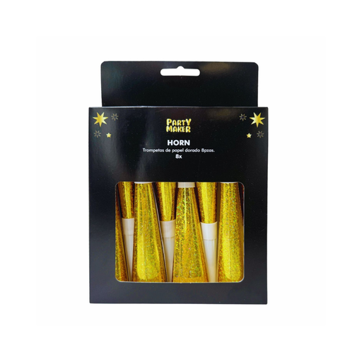 [P08.610043] Trompetas de Papel Dorado 8pz