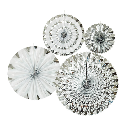 [P08.605008] Abanicos de papel Plateado 4pz